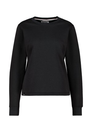 Schwarzes Sweatshirt mit langen Ärmeln, Rundhalsausschnitt, gerippten Bündchen und Saum. Hergestellt aus weichem Stoff mit minimalen Details.