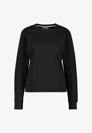 Schwarzes Sweatshirt mit langen Ärmeln, Rundhalsausschnitt, gerippten Bündchen und Saum. Hergestellt aus weichem Stoff mit minimalen Details.