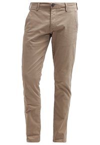 Beige bomulls chinos med smal passform, knappstängning och framfickor. Mjuk textur med minimala sömmar och en klassisk design.