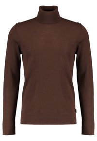 Brun polotröja i mjukt tyg, med långa ärmar och en figurnära design med ribbad halsringning och mudd.