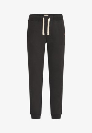 Pantaloni jogger neri realizzati in morbido tessuto, con cordoncino con accenti crema e polsini a costine alle caviglie.