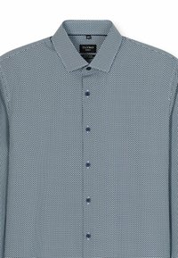 Langärmliges Slim-Fit-Hemd mit Knöpfen und einem kleinen blau-weißen geometrischen Muster sowie einem klassischen Kragen.