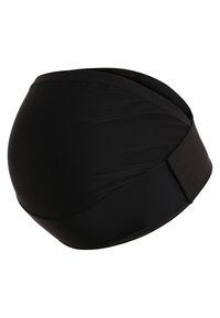 Black maternity support band with a smooth texture, stretchy fabric, and a wide elastic band for comfort and support during pregnancy.