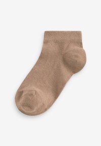 Chaussette de cheville beige en matériau tricoté doux. Dotée d'une finition côtelée en haut et d'un orteil renforcé, avec une texture lisse et un design simple.