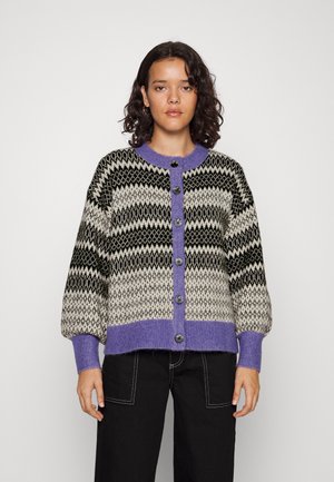 OBJPENELOPE CARDIGAN - Gilet - black white/hollyhock