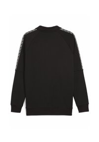 Hanorac negru cu mâneci raglan, cu mansete ribotate și guler înalt. Prezentă un model decorativ pe cusăturile umerilor. Textură delicată a materialului.