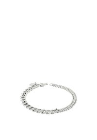 Bracciale in argento con maglie intrecciate, caratterizzato da un design testurizzato e chiusura a gancio. Dallo stile elegante e minimalista.