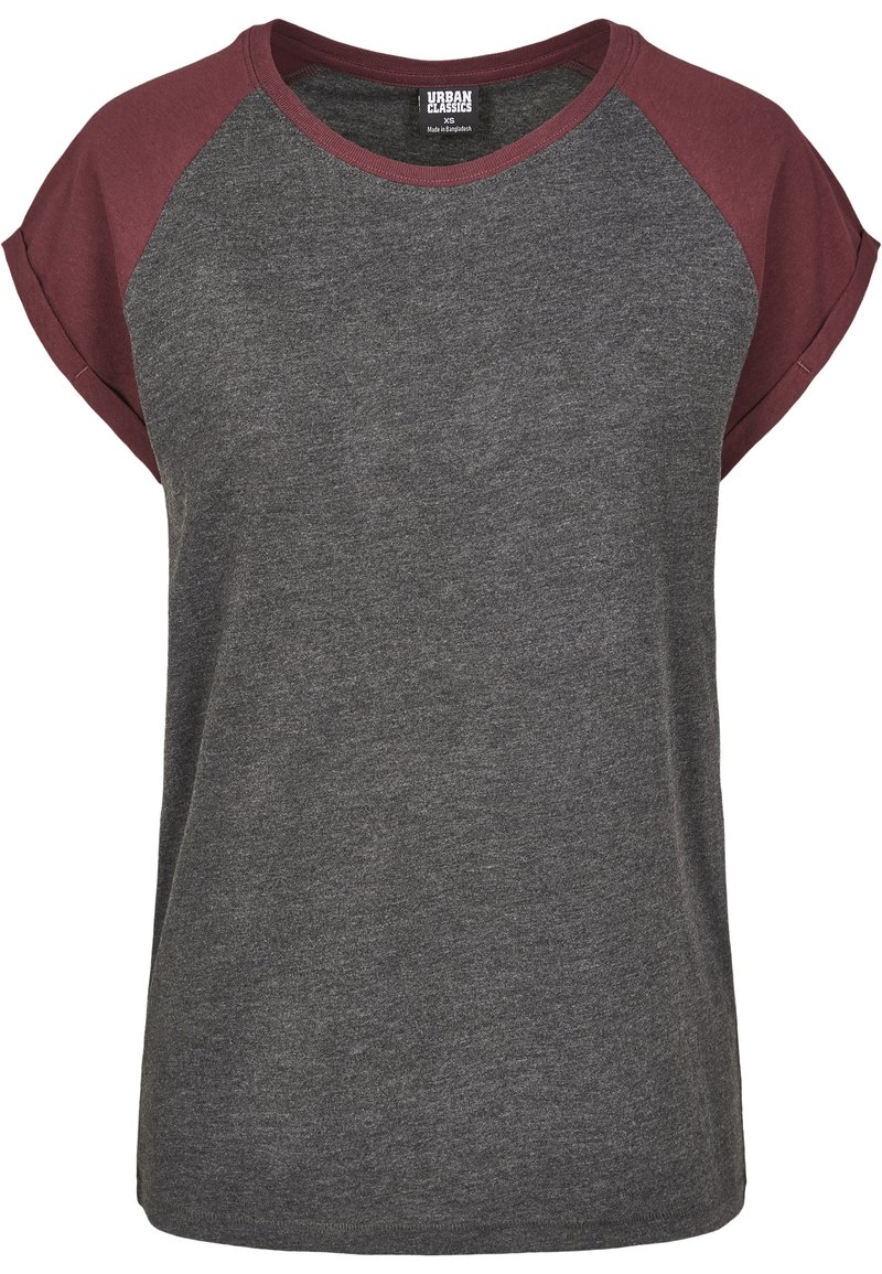 Damen T-Shirts | Urban Classics CONTRAST RAGLAN T-Shirt print charcoal/redwine/dunkelgrau - TH10514 Damen T-Shirts | Urban Classics CONTRAST RAGLAN T-Shirt print charcoal/redwine/dunkelgrau - TH10514