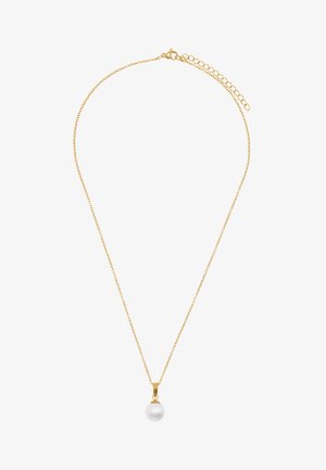 Zlata verižica z obeskom iz okrogle bele biserne, gladka tekstura in nežne vezi z nastavljivim sponko.