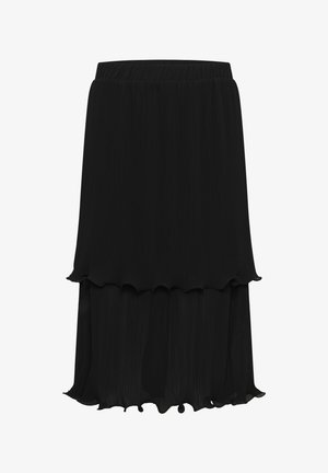 Mustast kokkupandavast keskmise pikkusega seelik kihiliste volditud äärega ja elastse vöökohaga.