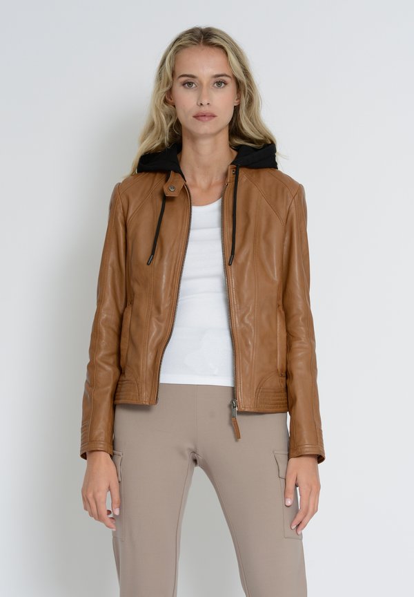 MIT KAPUZEN - Lederjacke - cognac