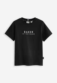 Melnajā kokvilnas T-kreklā ar īsām piedurknēm priekšpusē ir balta uzraksts "BAKER BY TED BAKER". Mīksta tekstūra, apaļš kakla dizains.