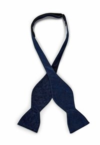 Marinblå fluga med ett strukturerat paisleymönster. Tillverkad av tyg, med spetsiga ändar och en justerbar nackrem.