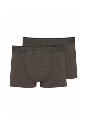 Dwie pary ciemnoszarych bokserów z miękkiej tkaniny, elastycznym paskiem w subtelnym stylu oraz dopasowanym krojem.