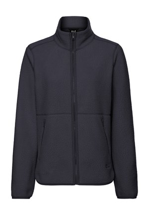 Fleecejacke in Dunkelgrau mit hohem Kragen, vorderem Reißverschluss und zwei Seitentaschen. Ausgestattet mit strukturiertem Stoff und einem Design mit regulärer Passform.