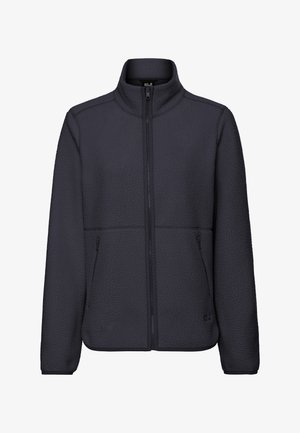 Fleecejacke in Dunkelgrau mit hohem Kragen, vorderem Reißverschluss und zwei Seitentaschen. Ausgestattet mit strukturiertem Stoff und einem Design mit regulärer Passform.