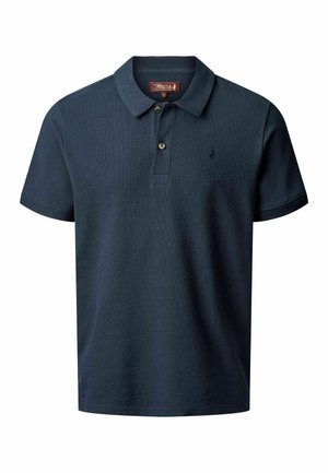 Donkerblauw poloshirt met korte mouwen, twee knopen, kraag en een klein geborduurd logo op de linkerborst.