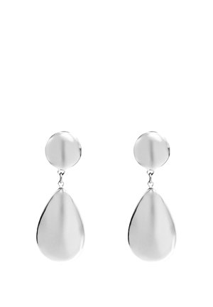 Orecchini a goccia in argento caratterizzati da una pallina rotonda e un pendente a forma di goccia, con finitura lucida e superficie liscia, design minimalista.