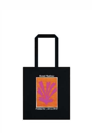 Sac cabas noir avec un motif de feuille abstraite rose de Henri Matisse sur fond orange portant l'étiquette "Palmette circa 1947."