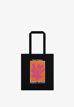 Sac cabas noir avec un motif de feuille abstraite rose de Henri Matisse sur fond orange portant l'étiquette "Palmette circa 1947."