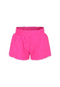 Rosa, texturerade shorts med elastisk midja, som har ett upphöjt fruktmönster. Kort nederkant och avslappnad passform för komfort.
