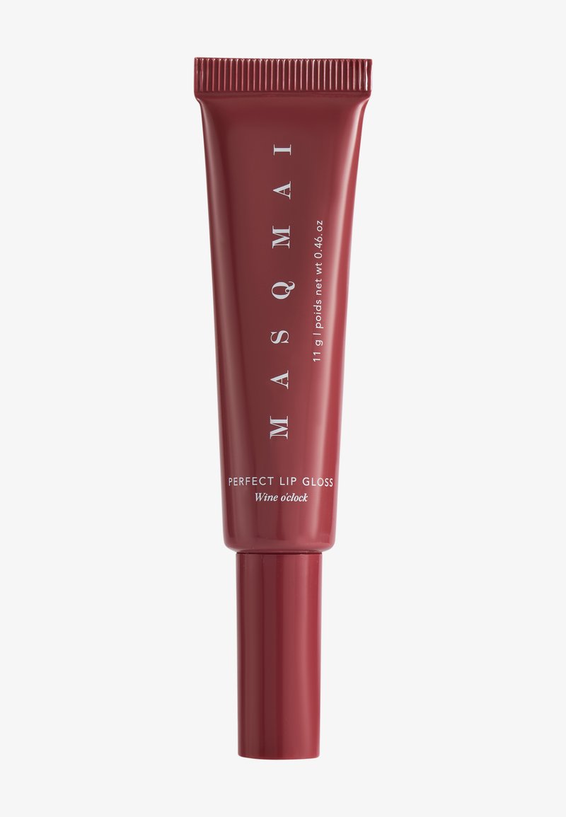 Tube de gloss à lèvres Masqmai Perfect de teinte rouge profond nommé « Wine o'clock », 11 g, avec applicateur à bouchon vis.