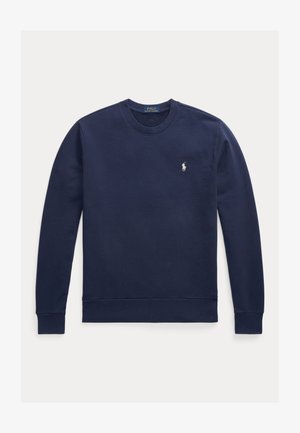 Sudadera azul marino hecha de una tela suave, con cuello redondo, puños de canalé y un pequeño logo bordado en blanco en el pecho.
