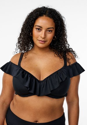 MIT RÜSCHEN UND BÜGEL - Bikini-Top - black