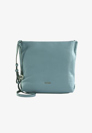 Sac bandoulière en cuir bleu avec sangle réglable et logo argenté "PICARD" au centre avant.