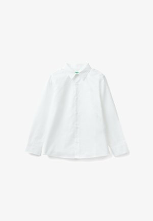 Witte lange mouwen shirt van katoen met een button-down kraag, met subtiele textuur, zes knopen en een klein geborduurd logo op de borst.