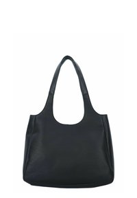 Sac en cuir noir avec une finition texturée, des poignées arrondies et un design à ouverture large et spacieuse.