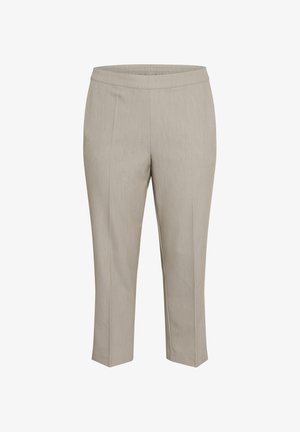 Pantalons beige cropped avec une texture douce, dotés d'une taille élastique et d'une coupe droite, conçus pour un ajustement confortable et une grande liberté de mouvement.