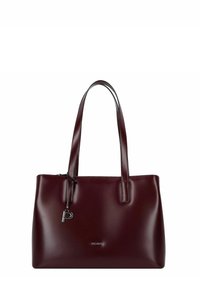 Bourgondische nepleren totebag met twee lange handvatten, een gladde textuur, zilverkleurige hardwaredetails en een op de voorkant geperst logo.