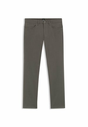 Grijze katoenen pantalon van een katoenmix met een rechte pasvorm, voorzien van vijf zakken, riemlussen en een bovenste knoopsluiting. Stijlvolle textuur met minimale stiksels.