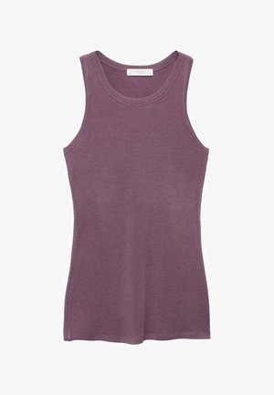 Top senza maniche di colore viola, con scollatura rotonda, realizzato in morbido cotone, dal design aderente e texture liscia.