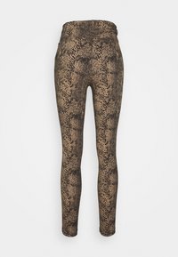 Leggings med ormskinnsmönster i nyanser av brunt och svart. Tillverkade av elastisk material med hög midja och smal passform.