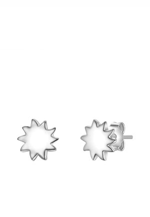 Pendientes de botón de plata con forma de estrellas abstractas y acabado pulido; presentan múltiples bordes puntiagudos para un diseño distintivo.