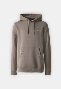 Sweat à capuche marron avec une poche frontale, une capuche à cordon, des poignets côtelés et un petit logo sur la poitrine. Confectionné en tissu doux et texturé.