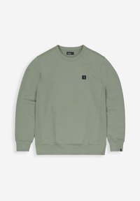 Groene sweatshirt van een zachte katoenmix, met een ronde halslijn, geribbelde boorden en een klein zwart logopatch op de borst.