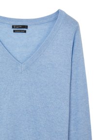 Pullover V-neck in misto cashmere blu chiaro con colletto a coste e maniche lunghe, taglia Small del marchio Calliope Wonder.
