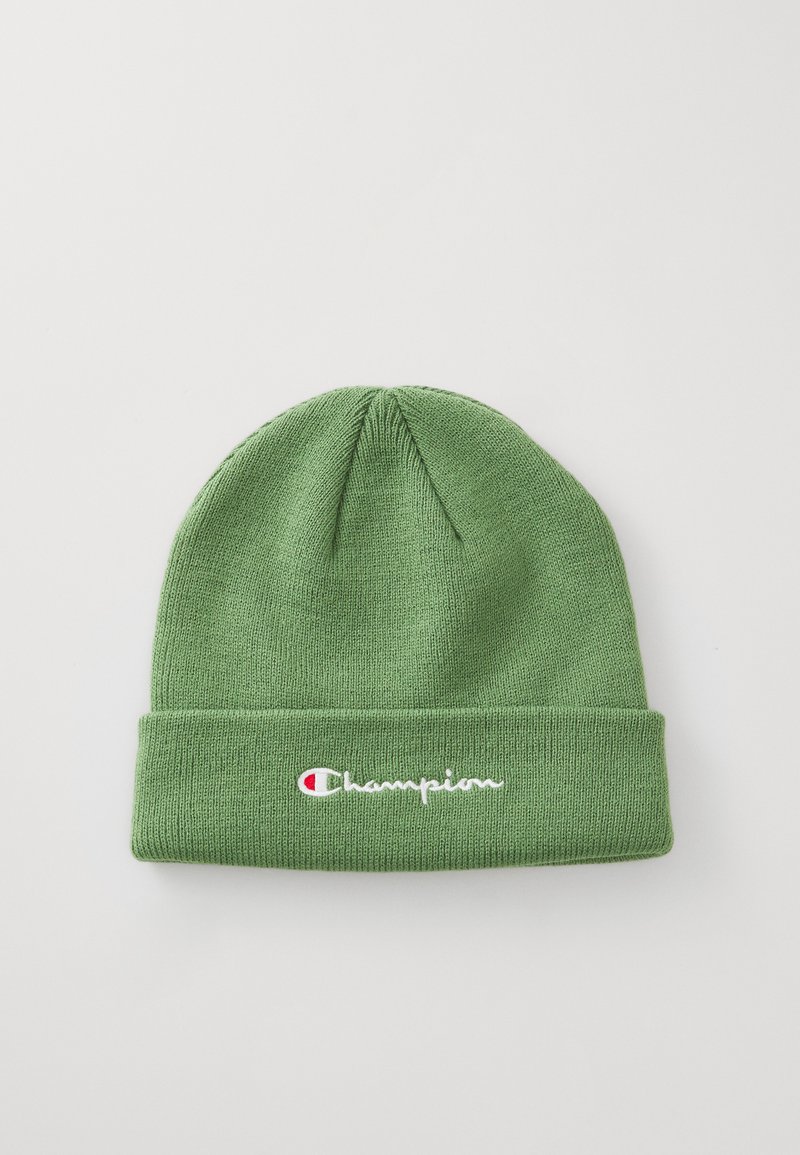 Zöld kötött sapka hajtogatható mandzsettával és hímezett "Champion" logóval. Puha tapintás, szoros illeszkedés.