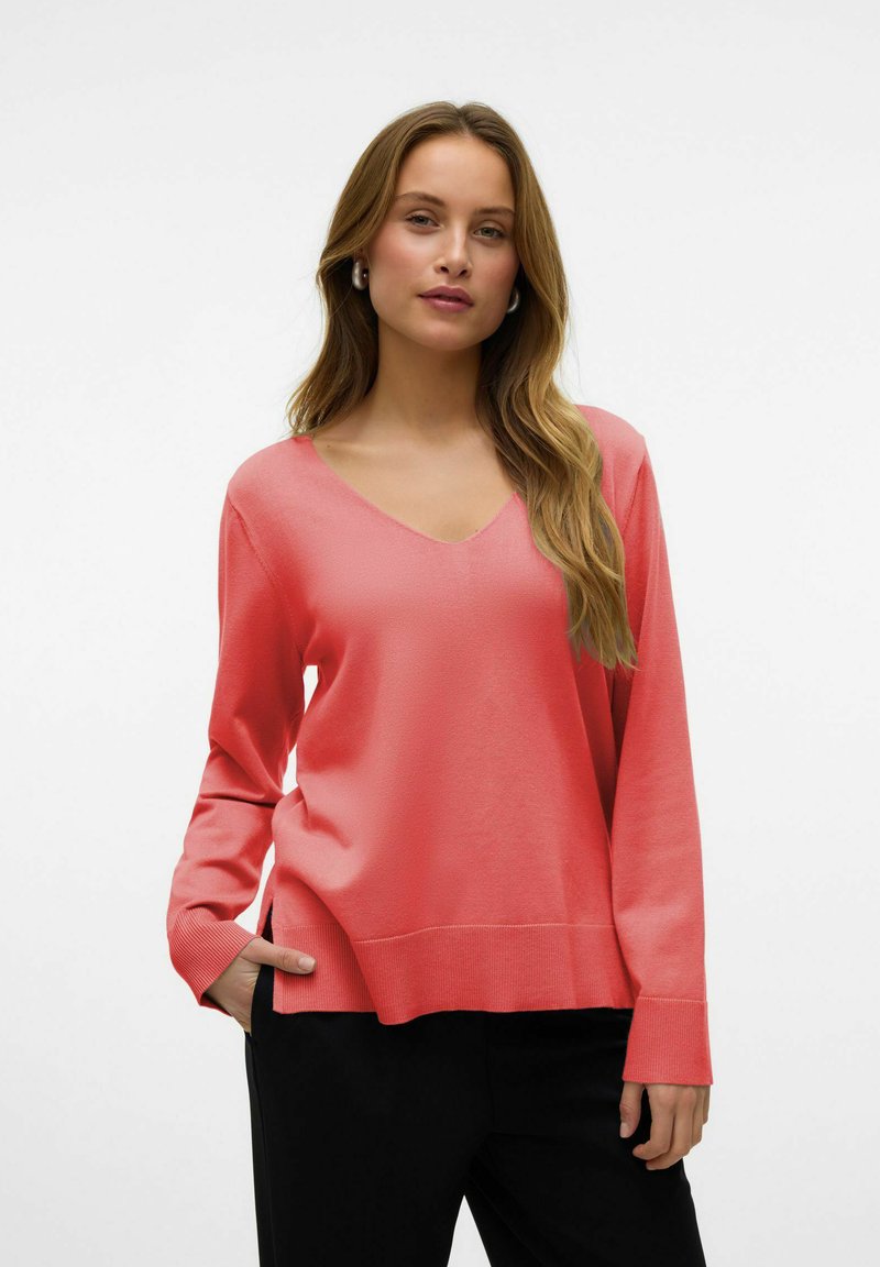 Vero Moda VMSILJE LS V-NECK PULLOVER GA NOOS - Maglione - coral pink