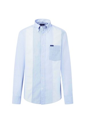 Lichtblauw button-up overhemd van katoen, met gestreepte patronen, een enkele borstzak en een klassiek kraagontwerp.