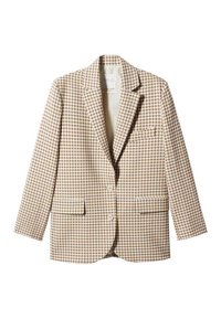 Blazer à carreaux marron et blanc avec deux poches avant, une fermeture à un bouton et un col à revers cranté. Tissu en mélange de coton, intérieur non doublé.