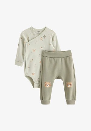 Lindex, LINDEX SET WITH WRAP BODYSUIT AND JOGGERS LINDEX UNISEX - Trousers - light dusty green