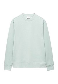 Helles grünes Sweatshirt mit Rundhalsausschnitt, langen Ärmeln, gerippten Bündchen und Saum, aus einem weichen Stoff mit minimalen Details.