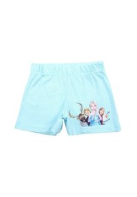 Shorts en coton bleu clair avec une taille élastique et un motif imprimé mettant en scène des personnages d'un film d'animation populaire.