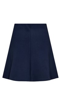 Navyblauwe, knielange A-lijn rok met een middenseam en een gladde, licht uitlopende stof.