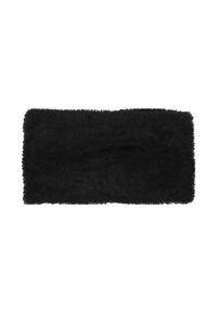 Borsa da pochette nera rettangolare e pelosa con fessura per manico orizzontale al centro.