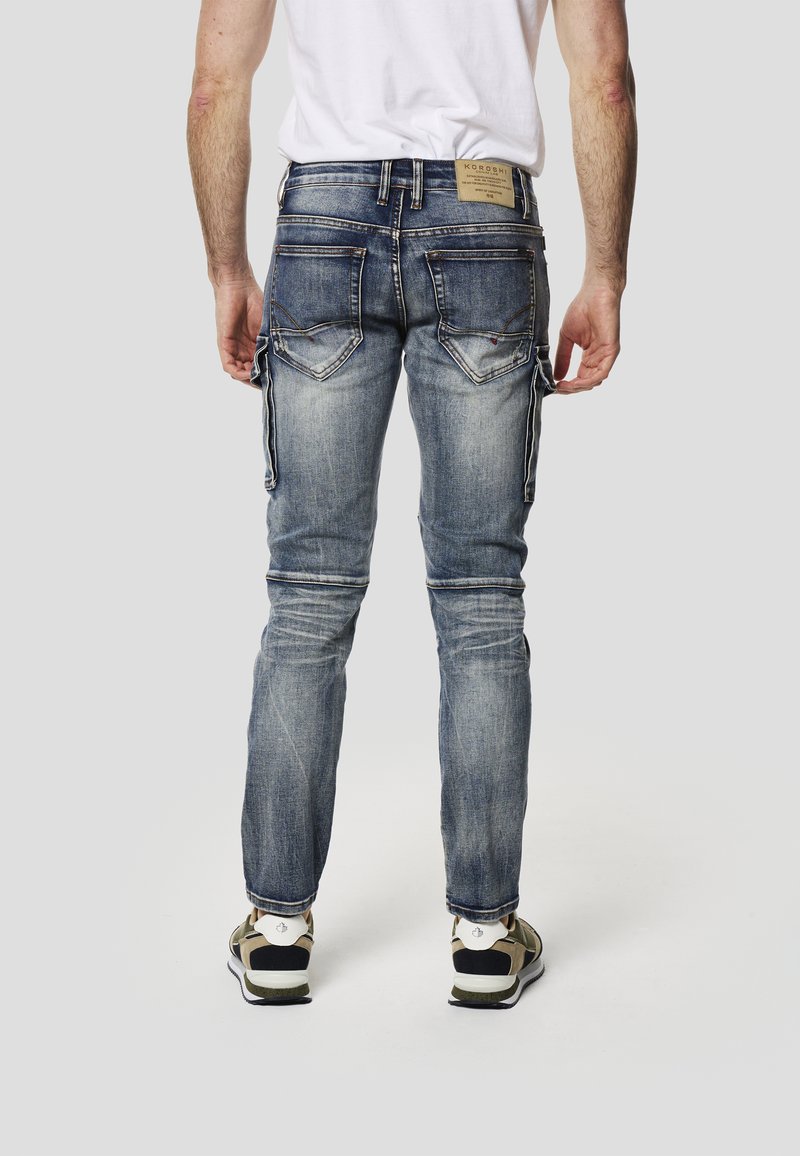 Koroshi Jeans Elasticizzati Donna – Slim Fit Blu Con Stampa Animale, Tiro Medio, 5 Tasche, Chiusura Con Bottone
